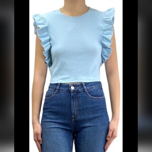 Zara Sky Blue Ruffle Sleeve Top